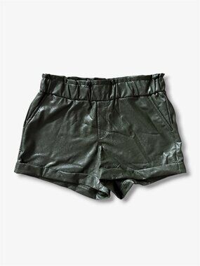 Sincerely Jules Dark Green Faux Leather Paperbag Shorts Womens Medium Festival